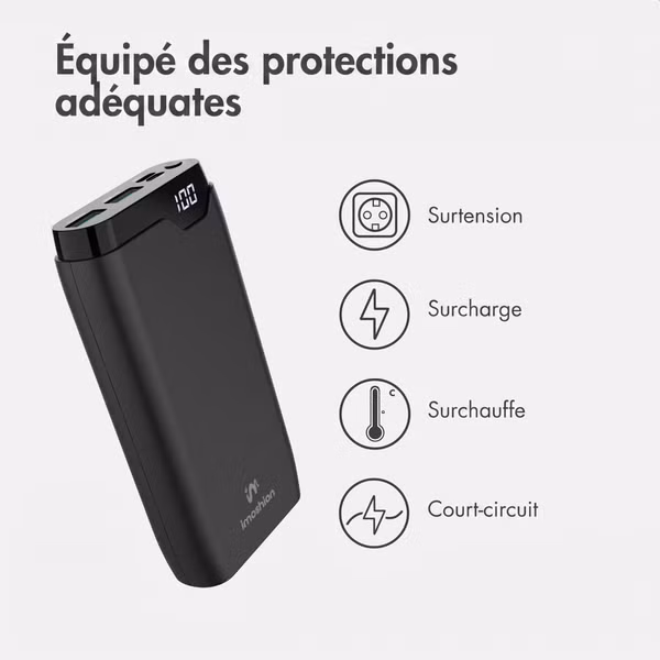 imoshion Batterie externe 20 000 mAh - Chargeur rapide 22,5 W - USB-C / USB-A - Noir