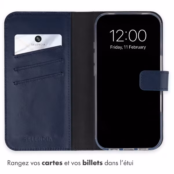 Selencia Étui portefeuille en cuir véritable Apple iPhone 18 Pro Max / 17 Pro Max - Bleu
