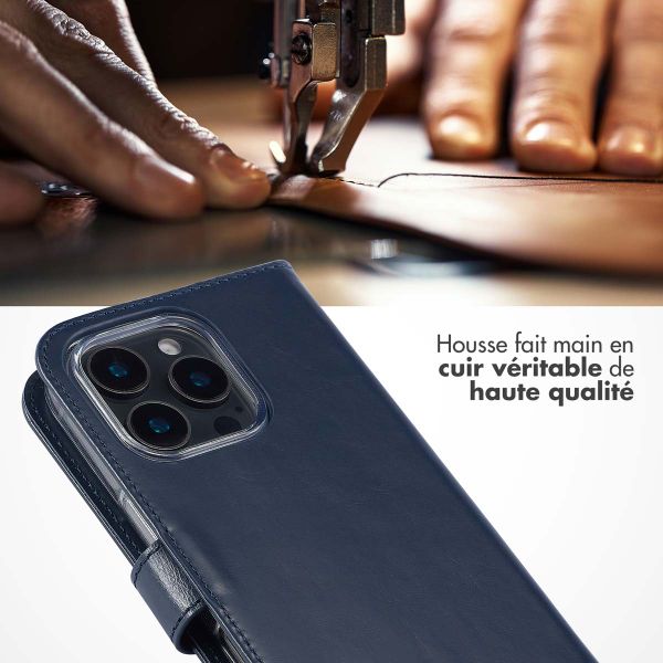 Selencia Étui portefeuille en cuir véritable Apple iPhone 16 Pro - Bleu