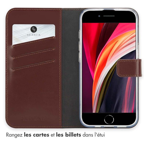 Selencia Étui portefeuille en cuir véritable Apple iPhone 17e / 16e - Marron