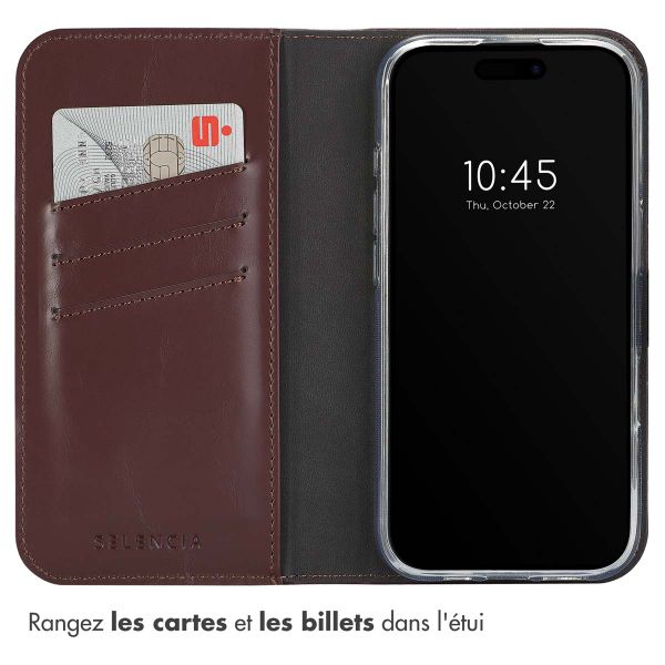 Selencia Étui portefeuille en cuir véritable Apple iPhone 16 Pro Max - Marron