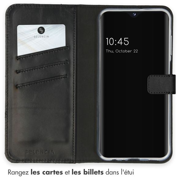 Selencia Étui portefeuille en cuir véritable Samsung Galaxy A25 (5G) - Noir