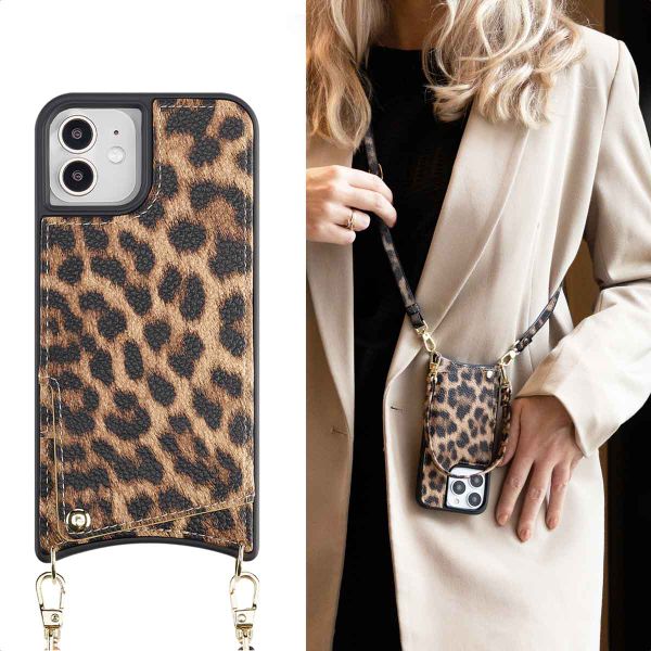 Selencia Coque de télephone Nova avec cordon et porte-cartes Apple iPhone 12 (Pro) - Leopard