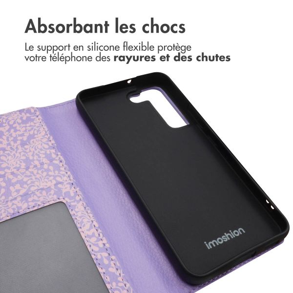 imoshion Étui de télephone portefeuille Design Samsung Galaxy S22 - Purple White Flowers