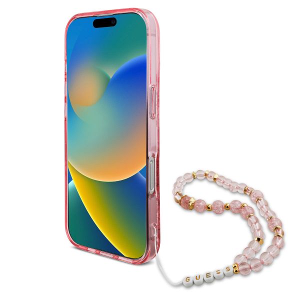 Guess MagSafe IML Flowers Case avec beads strap Apple iPhone 16 Pro - Pink
