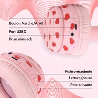 imoshion Casque sans fil pour enfants LED Light - Limiteur de décibels - Avec câble AUX - Cœurs