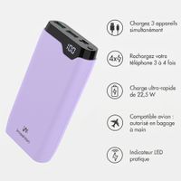 imoshion Batterie externe 20 000 mAh - Chargeur rapide 22,5 W - USB-C / USB-A - Lilas
