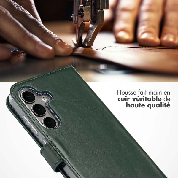 Selencia Étui portefeuille en cuir véritable Samsung Galaxy S25 - Vert
