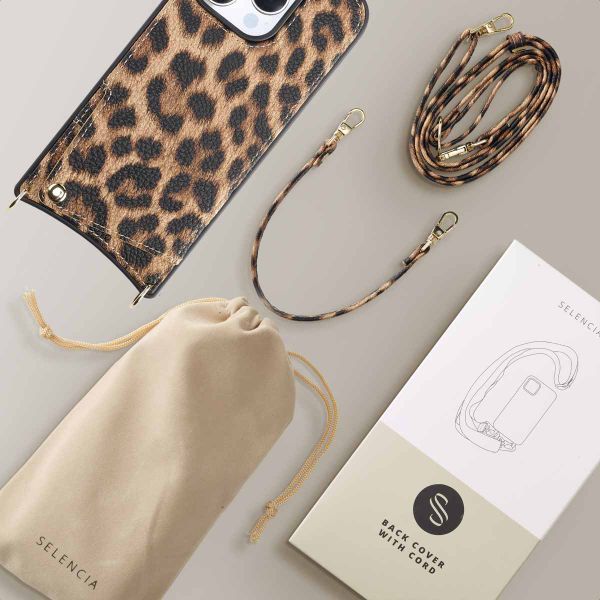 Selencia Coque de télephone Nova avec cordon et porte-cartes Apple iPhone 16 Pro - Leopard