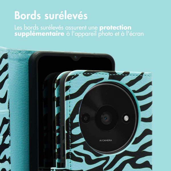 imoshion Étui de télephone portefeuille Design Xiaomi Redmi A3 - Black Blue Stripes