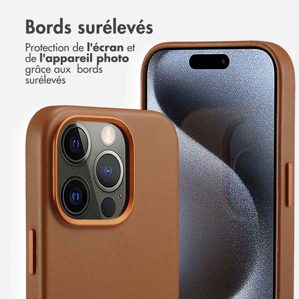 Accezz Coque arrière en cuir avec MagSafe Apple iPhone 15 Pro - Sienna Brown