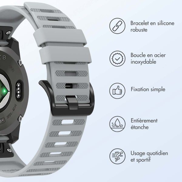imoshion Bracelet QuickFit® Stripe en silicone  - Connexion Garmin 22 mm - Gris