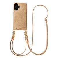 Selencia Coque de télephone Nova Croco avec cordon et porte-cartes Apple iPhone 16 - Toasted Almond