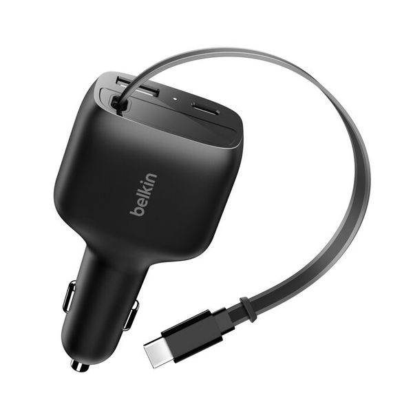 Belkin Chargeur de voiture BoostCharge avec câble rétractable USB-C/USB-A 75W - Noir