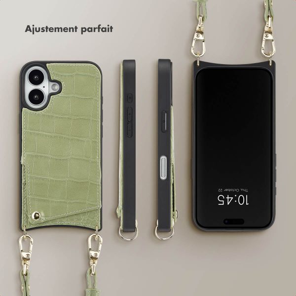 Selencia Coque de télephone Nova Croco avec cordon et porte-cartes Apple iPhone 16 - Sage Green