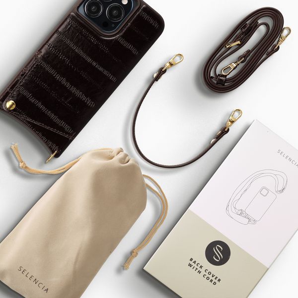 Selencia Nova coque arrière en cuir véritable avec porte-cartes Apple iPhone 13 Pro - Dark Chocolate