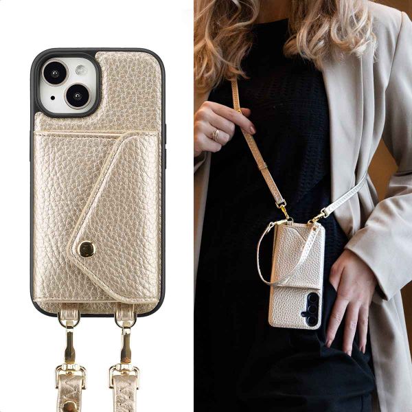 Selencia Coque de télephone Sera avec cordon et porte-cartes enveloppe Apple iPhone 15 - Champagne