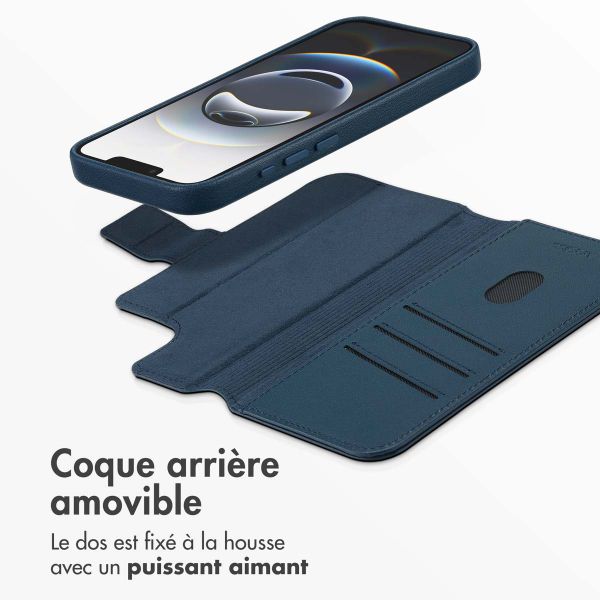 Accezz Étui de télephone portefeuille en cuir 2-en-1 avec MagSafe Apple iPhone 17e / 16e - Nightfall Blue