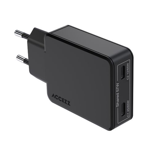 Accezz Chargeur GaN Ultra Slim - 2x USB-C - 65 W - Noir