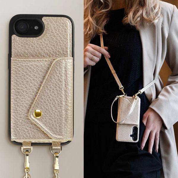 Selencia Coque de télephone Sera avec cordon et porte-cartes enveloppe Apple iPhone 17e / 16e - Champagne
