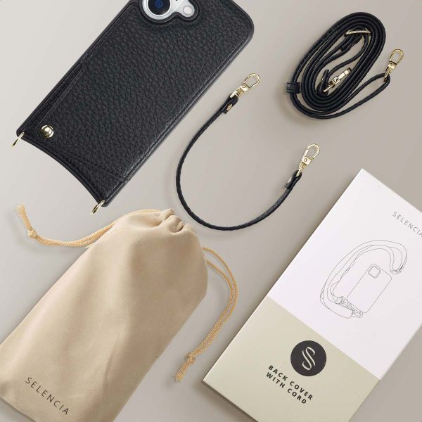 Selencia Coque de télephone Nova avec cordon et porte-cartes Apple iPhone 16 - Noir