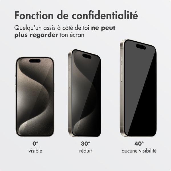 Accezz Protection d'écran en verre trempé avec filtre de confidentialité + Applicateur Apple iPhone 15 Pro