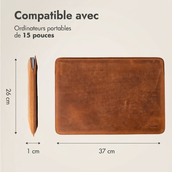 Accezz Leather Pochette ordinateur Apple MacBook 15 pouces - Cognac