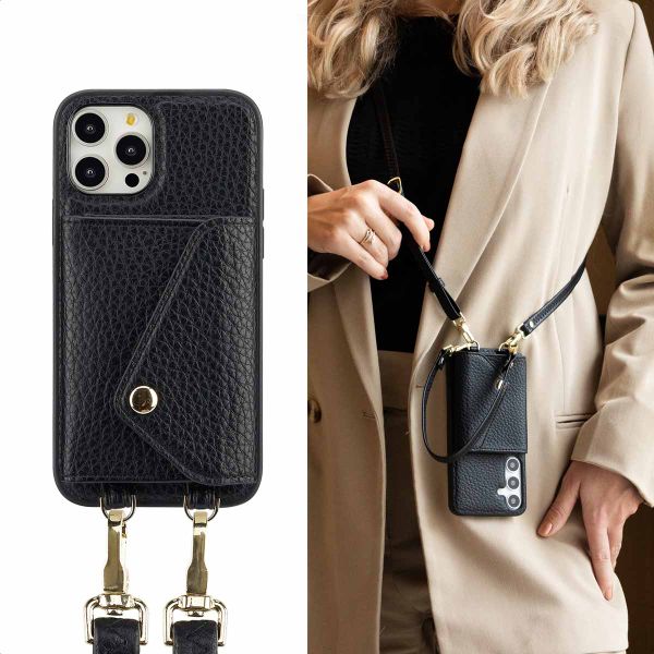 Selencia Coque de télephone Sera avec cordon et porte-cartes enveloppe Apple iPhone 12 (Pro) - Noir
