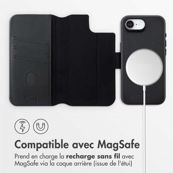 Accezz Étui de télephone portefeuille en cuir 2-en-1 avec MagSafe Apple iPhone 17e / 16e - Onyx Black