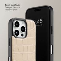 Selencia Coque de télephone Nova Croco avec cordon et porte-cartes Apple iPhone 16 Pro - Beige