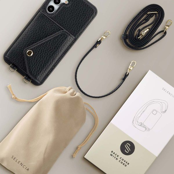 Selencia Coque de télephone Sera avec cordon et porte-cartes enveloppe Samsung Galaxy A35 - Noir