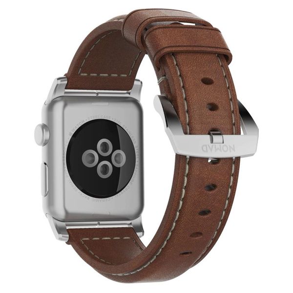 Nomad Bracelet traditionnel en cuir Apple Watch | 44/45/46/49 mm - Brown / Silver
