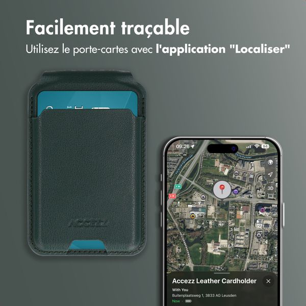 Accezz Portefeuille en cuir magnétique avec support - Compatible avec Apple Find My - Cedar Green
