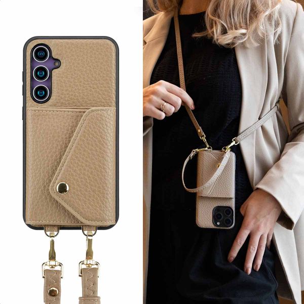 Selencia Coque de télephone Sera avec cordon et porte-cartes enveloppe Samsung Galaxy S23 FE - Taupe