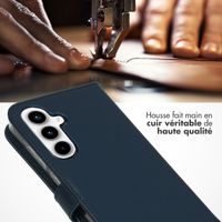 Selencia Étui portefeuille en cuir véritable Samsung Galaxy A55 - Bleu foncé