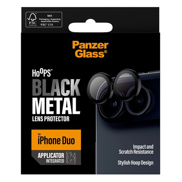PanzerGlass Hoops Optic Rings Protection caméra Apple iPhone Duo - Noir