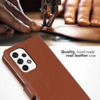 Selencia Étui portefeuille en cuir véritable Samsung Galaxy A53 - Marron clair