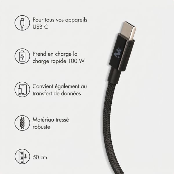 imoshion Câble USB-C vers USB-C Tressé 100 W - 0,5 mètre - Noir