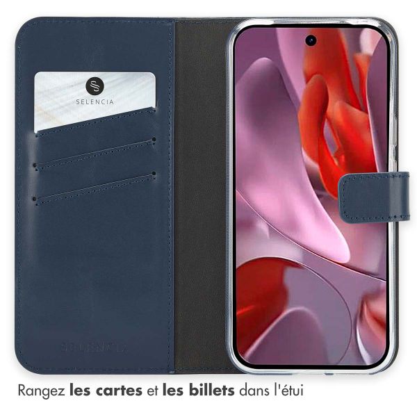 Selencia Étui portefeuille en cuir véritable Google Pixel 9A - Bleu