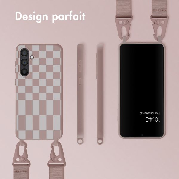 Selencia Coque design en silicone avec cordon amovible Samsung Galaxy S23 FE - Irregular Check Sand Pink