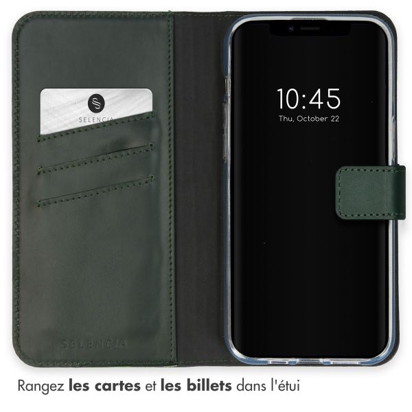 Selencia Étui portefeuille en cuir véritable Apple iPhone 15 Plus - Vert