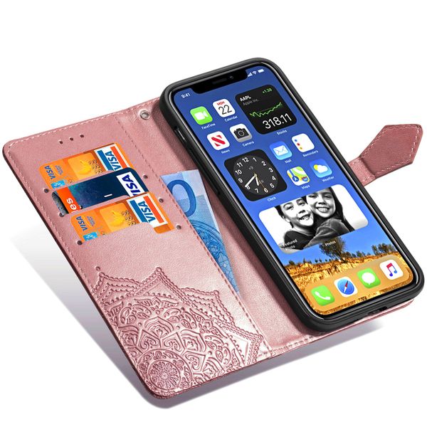 Etui de télephone portefeuille Mandala Apple iPhone 12 (Pro) - Rose Doré