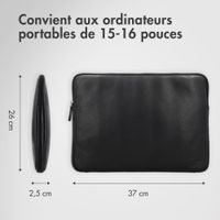 Accezz Pochette ordinateur Leather avec fermeture éclair 15-16 pouces - Noir