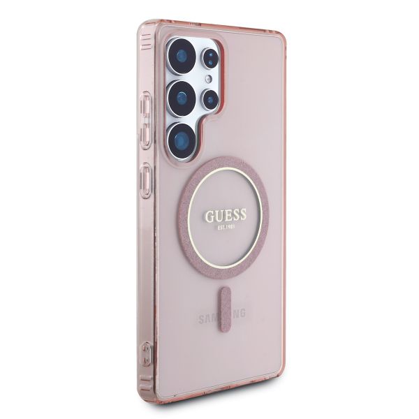 Guess Coque MagSafe IML Glitter Gradient Samsung Galaxy S25 Ultra - Rose