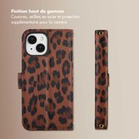 Selencia Étui de télephone portefeuille imprimé léopard Sabi Apple iPhone 15 - Mocha Brown
