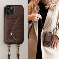 Selencia Coque de télephone Sera avec cordon et porte-cartes enveloppe Apple iPhone 12 Pro - Chocolate Brown
