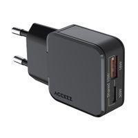 Accezz Chargeur GaN Ultra Slim - USB-C + USB-A - 30 W - Noir