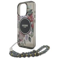 Guess MagSafe IML Flowers Case avec beads strap Apple iPhone 15 Pro Max - Noir