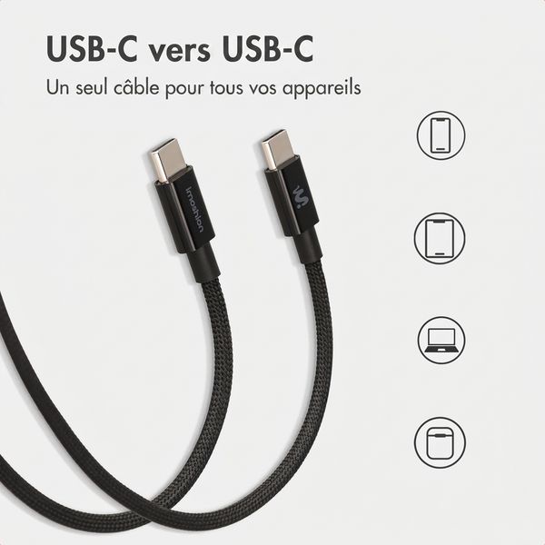 imoshion Câble USB-C vers USB-C Tressé 100 W - 0,25 mètre - Noir