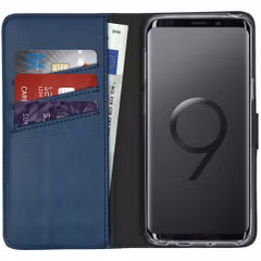 Selencia Étui portefeuille en cuir véritable Samsung Galaxy S9 - Bleu